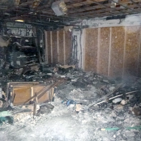 Fire damage to interior of residential garage